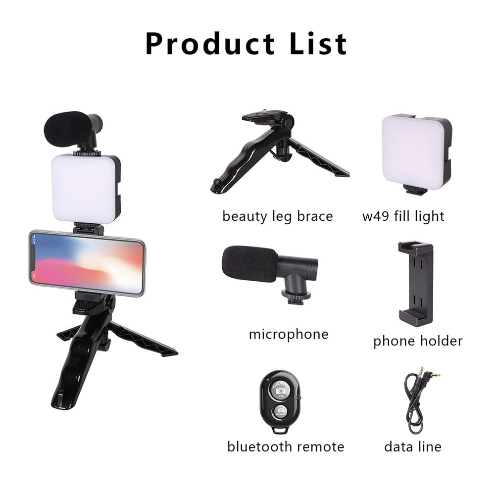 Mini Trípode para Celular con Luz LED y Micrófono | Kit para Videos, Streaming, TikTok y YouTube
